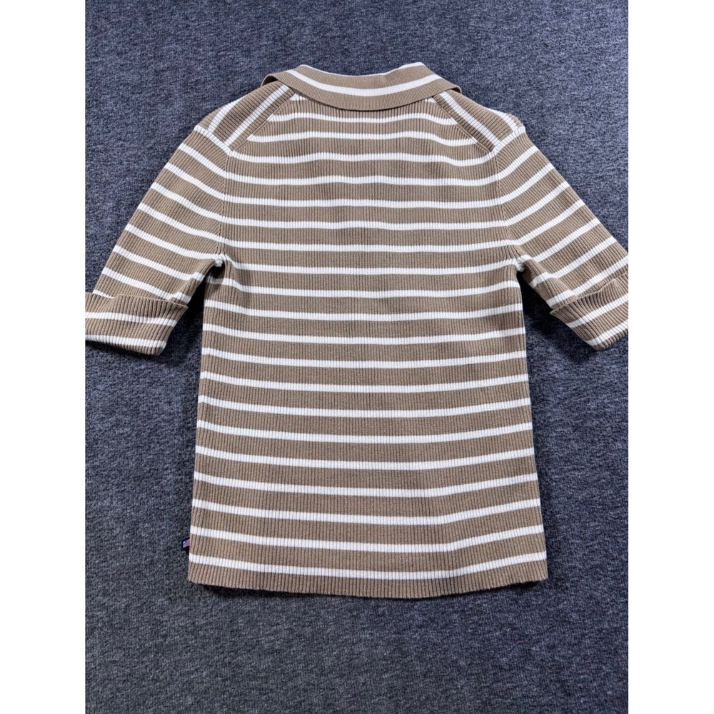 Polo Jeans Co Ralph Lauren Tan White Striped Lace Up Ribbed Knit Top Women M - Picture 6 of 6